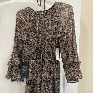 Leopard Print Ruffle Sleeve Dress